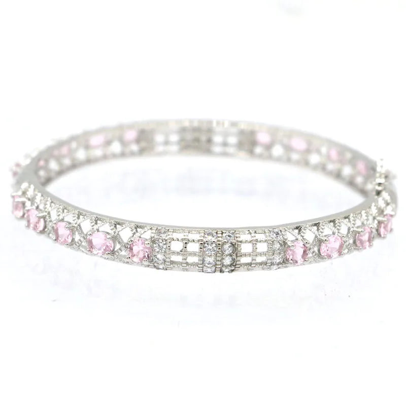 Pink Kunzite Tourmaline Peridot Tanzanite Silver Bangle Bracelet