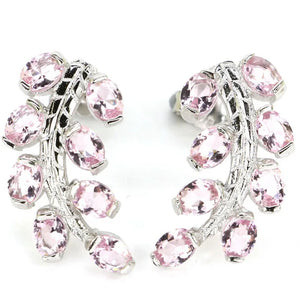 Lovely Leaf Pink Kunzite 925 Sterling Silver Earrings
