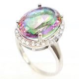 20x16mm Big Gemstone Fire Rainbow Topaz CZ Silver Ring