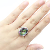 20x16mm Big Gemstone Fire Rainbow Topaz CZ Silver Ring