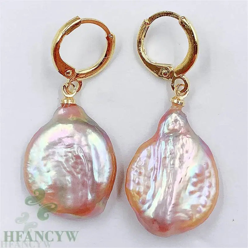 Pink Baroque Pearl Earrings 18k Circle Ear Stud Dangle Aurora Wedding Jewelry