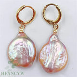Pink Baroque Pearl Earrings 18k Circle Ear Stud Dangle Aurora Wedding Jewelry