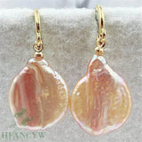 Pink Baroque Pearl Earrings 18k Circle Ear Stud Dangle Aurora Wedding Jewelry