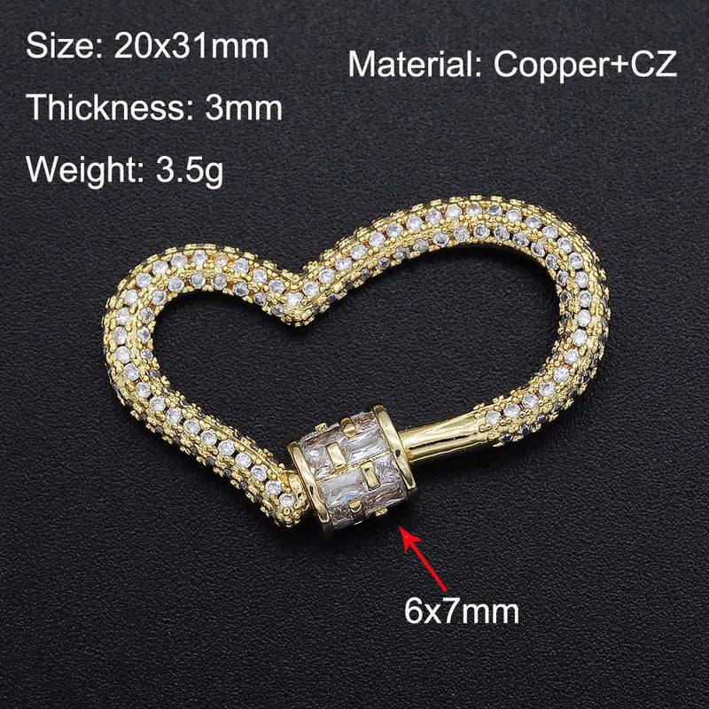 20x31mm CZ Zircon Heart Spiral Lock Hook Necklace Clasp
