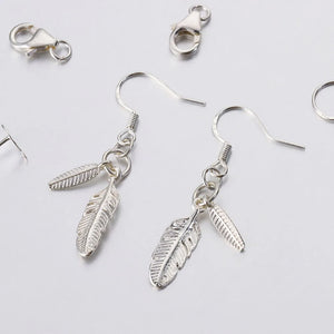 925 Sterling Silver Leaf Feather Connection Charm Pendant for Jewelry Making