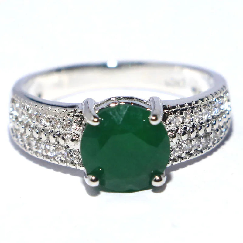 Green Emerald CZ Infinity Anniversary Silver Ring