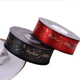 20yd 2.5cm Gilt Lettering Ribbon w/ Flower Packing Material Dot English Letter