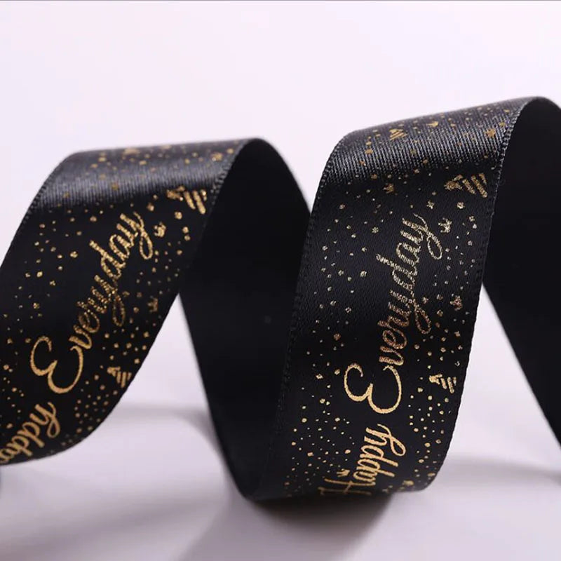 20yd 2.5cm Gilt Lettering Ribbon w/ Flower Packing Material Dot English Letter