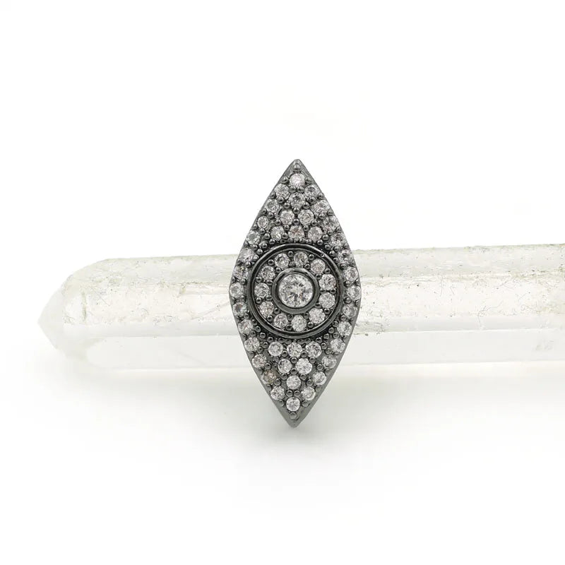 Micro Pave Clear CZ Eye Of Chakra Relief Flat Beads for DIY Bracelets Necklaces