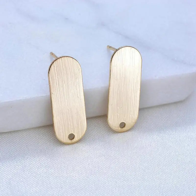 14K Plated Brass Oval Stud Earrings for DIY Jewelry Making