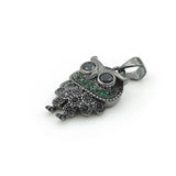 Micro Pave Black&Green CZ Owl Charm for Necklaces