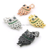 Micro Pave Black&Green CZ Owl Charm for Necklaces
