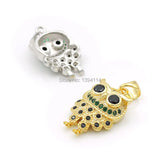 Micro Pave Black&Green CZ Owl Charm for Necklaces