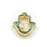 Micro Pave Clear CZ Gridding Abalone Shell Hand Flat Beads