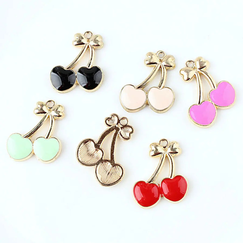 50Pcs Glazing KC Alloy Cherry Fruits Charms for Jewelry Making