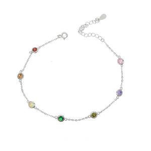 925 Sterling Silver Colorful Anklet for Women Beach Elegance CZ Dots