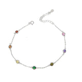 925 Sterling Silver Colorful Anklet for Women Beach Elegance CZ Dots