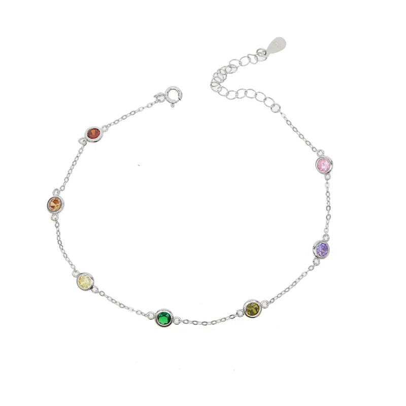 925 Sterling Silver Colorful Anklet for Women Beach Elegance CZ Dots