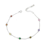 925 Sterling Silver Colorful Anklet for Women Beach Elegance CZ Dots