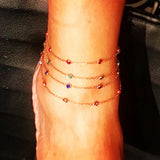 925 Sterling Silver Colorful Anklet for Women Beach Elegance CZ Dots