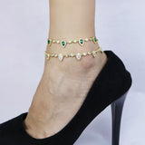 Green CZ Anklet Bracelet Women Gift Summer Holiday Beach Chain Bead Bracelet