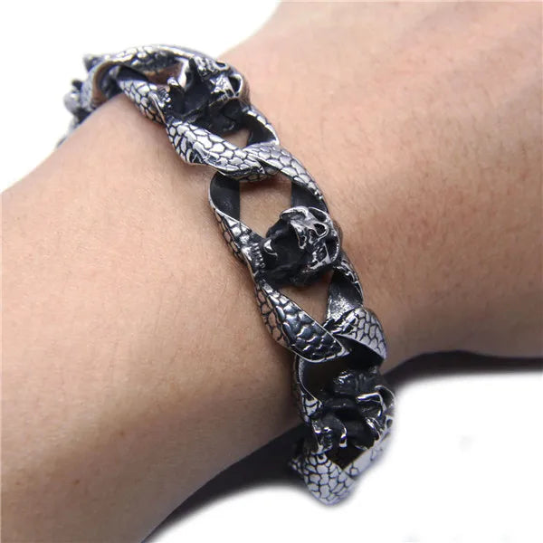 21.5cm Evil Skull Bracelet Stainless Steel Band Party Style Men