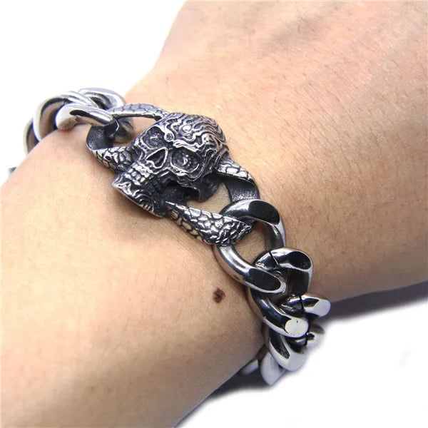 21.5cm Rider Skull Bracelet 316L Stainless Steel Band Skull Biker Bracelet