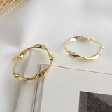 18K Yellow Plated Geometric Roped Twisted Big Circle Hoop Earrings