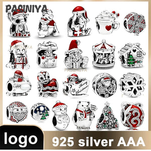 925 Sterling Silver Christmas Snowman House Charm DIY Stone for Women