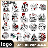 925 Sterling Silver Christmas Snowman House Charm DIY Stone for Women