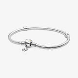 925 Silver Charm Bracelet Rose Golden Daisy Flower Barrel Clasp Snake Chain