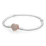Sterling Silver Bracelet with Love Diamond Pendant for Girls