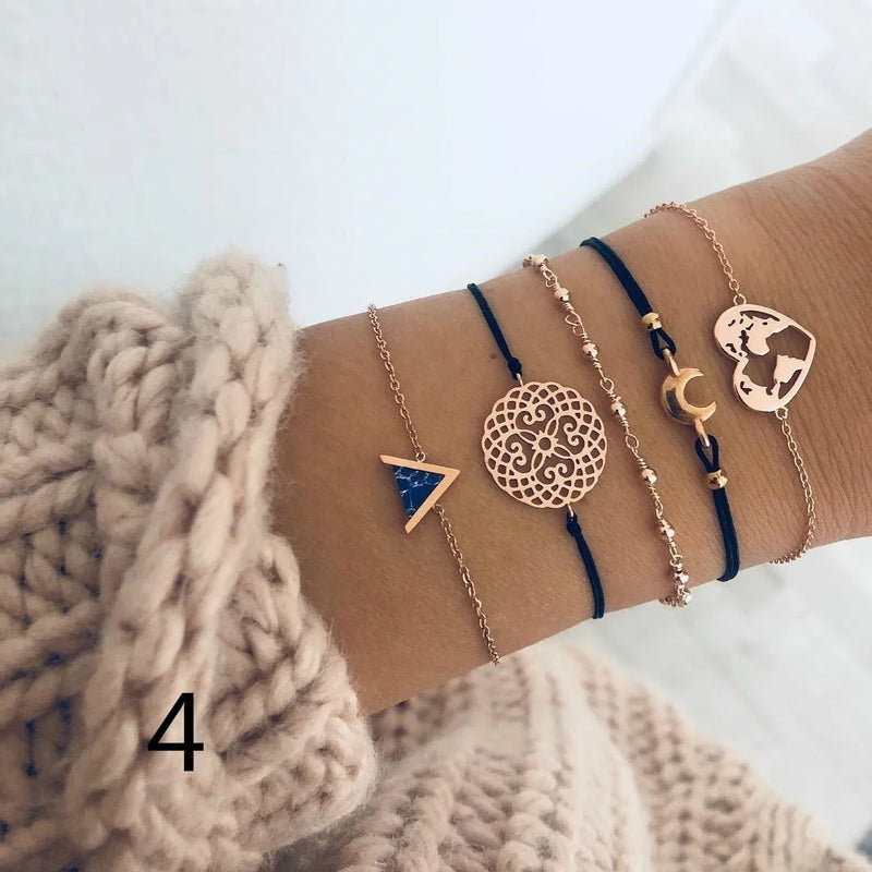 Geometric Woven Bracelet with Natural Stone and Shell Detail