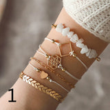 Geometric Woven Bracelet with Natural Stone and Shell Detail