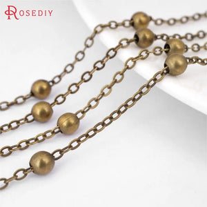 Antique Bronze Copper Flat O Shape Chain with 4MM Bead DIY Jewelry Findings