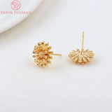 4PCS 12MM 24K Brass Flower Stud Earrings for Jewelry Making