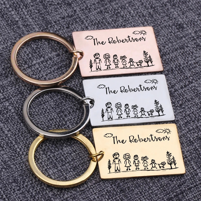 Custom Family Portrait Keychain with Names
