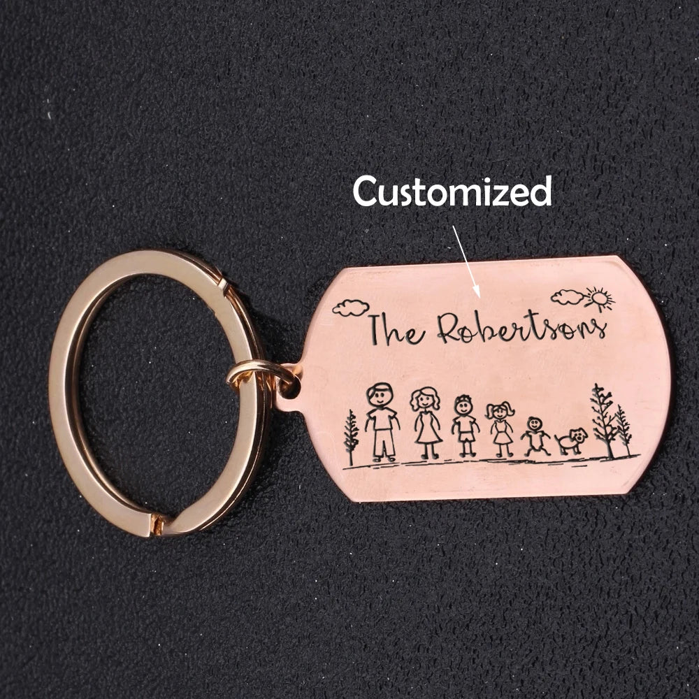 Custom Family Portrait Keychain with Names