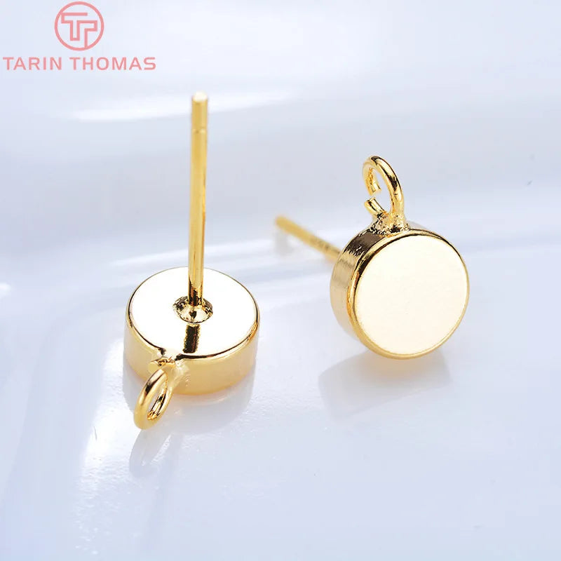 10PCS 6MM 24K Brass Round Stud Earrings Pins High Jewellery