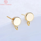 10PCS 6MM 24K Brass Round Stud Earrings Pins High Jewellery