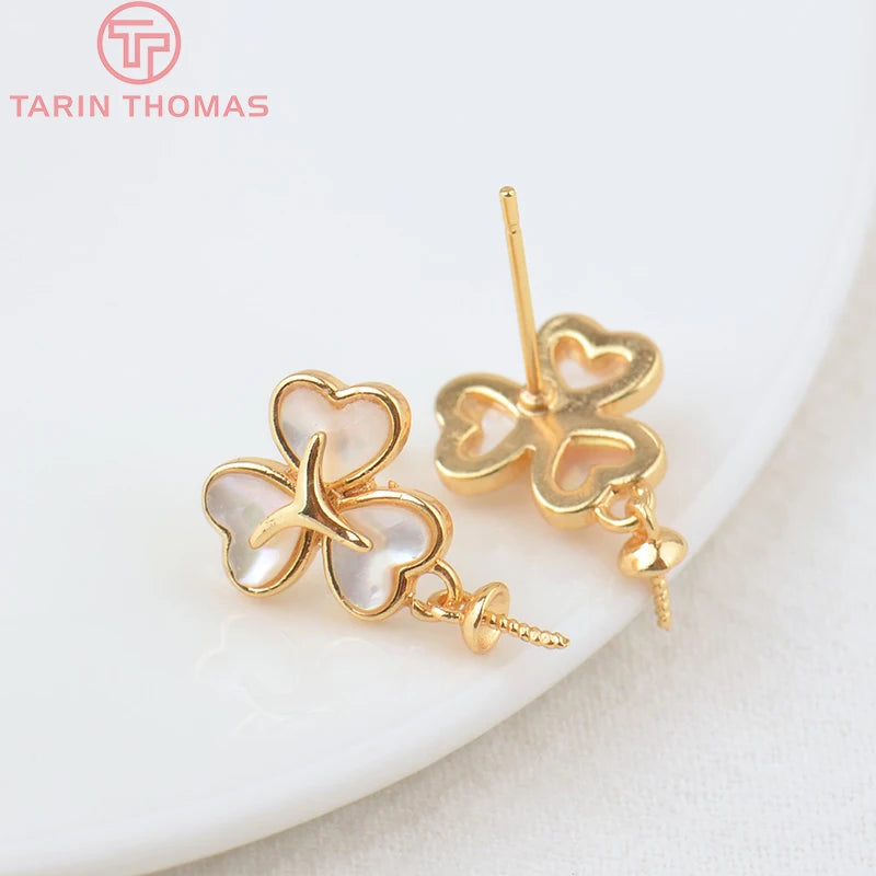 2PCS 12x18MM 24K Brass Flower Stud Earrings DIY Jewelry Making Findings