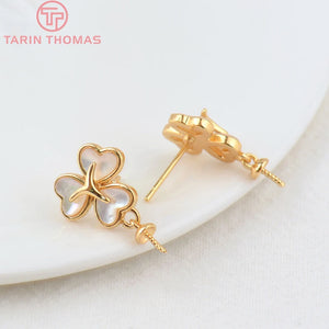 2PCS 12x18MM 24K Brass Flower Stud Earrings DIY Jewelry Making Findings