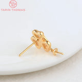 2PCS 12x18MM 24K Brass Flower Stud Earrings DIY Jewelry Making Findings
