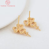 2PCS 12x18MM 24K Brass Flower Stud Earrings DIY Jewelry Making Findings