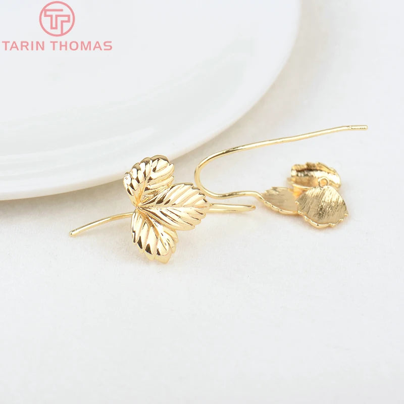 6PCS 19.4x27MM 24K Brass Leaf Leaves Earring Hooks