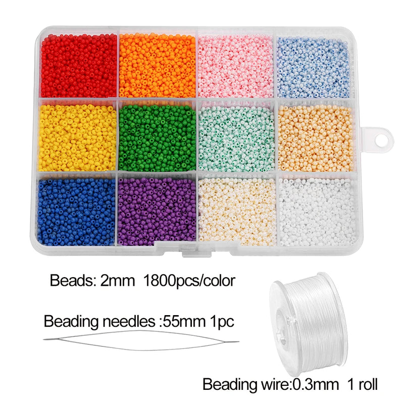 21600pcs 2mm Charm Czech Glass Seed Beads Round Loose Spacer Delica Beads