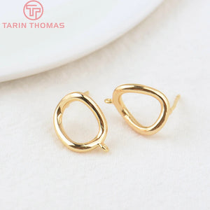 6PCS 10x14MM 24K Brass Irregular Stud Earrings