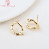6PCS 10x14MM 24K Brass Irregular Stud Earrings