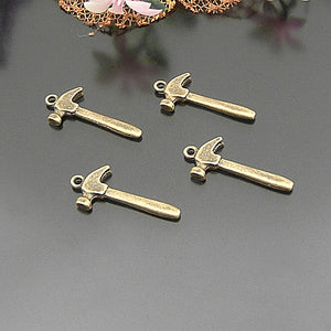 30PCS Antique Bronze Hammer Charms Pendants Jewelry Making DIY