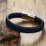 Men's Leather Bracelet Stainless Steel Closure Classic Jewelry